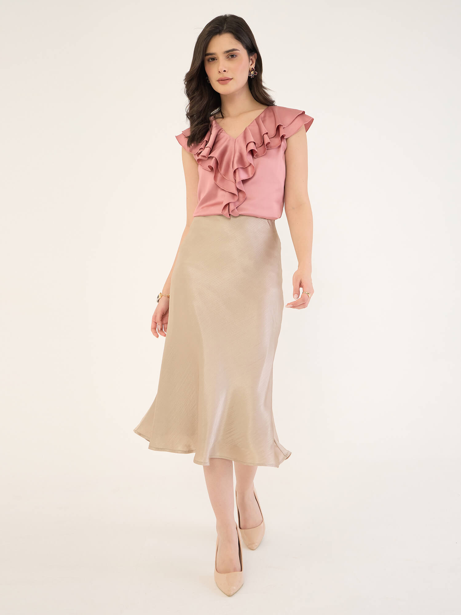 Raya  Satin Skirt-Gold