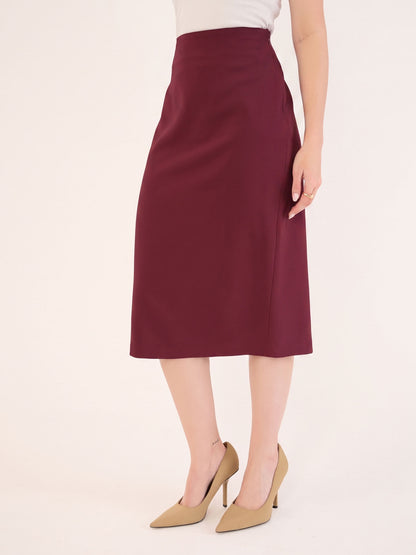 Juvina Midi Length Pencil Skirt-Wine