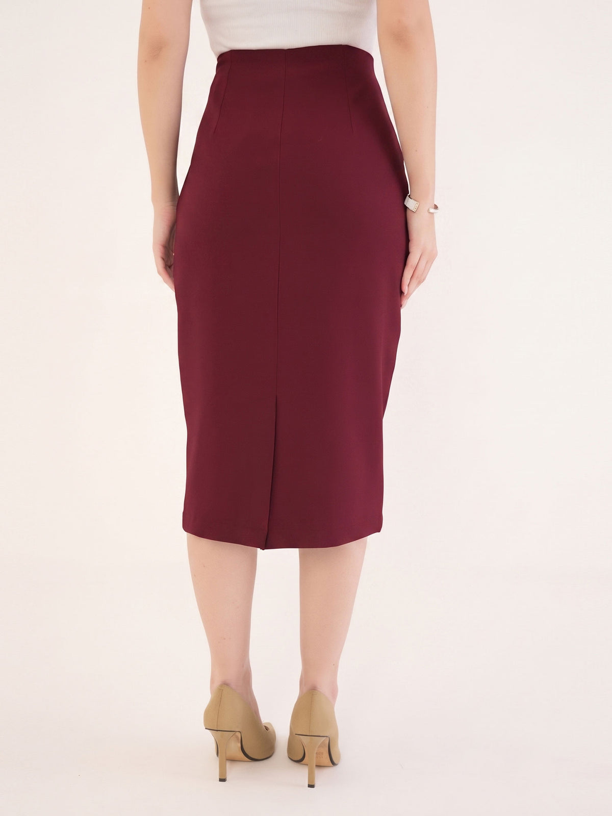Juvina Midi Length Pencil Skirt-Wine