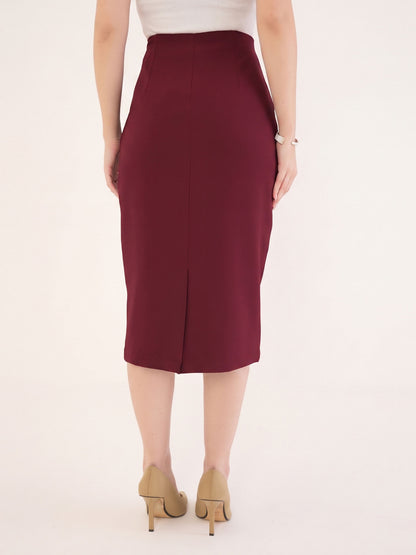 Juvina Midi Length Pencil Skirt-Wine