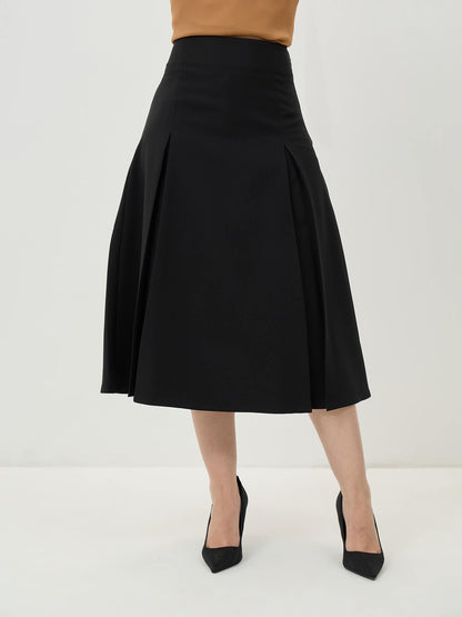 Rolvyn Pleated Flared Skirt-Black