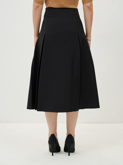 Rolvyn Pleated Flared Skirt-Black