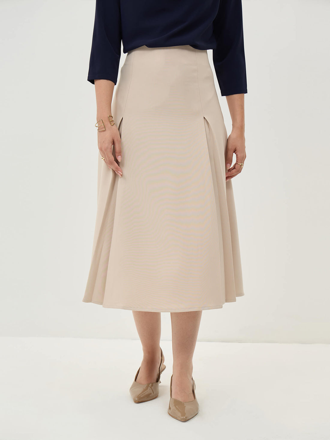 Rolvyn Pleated Flared Skirt-Cream