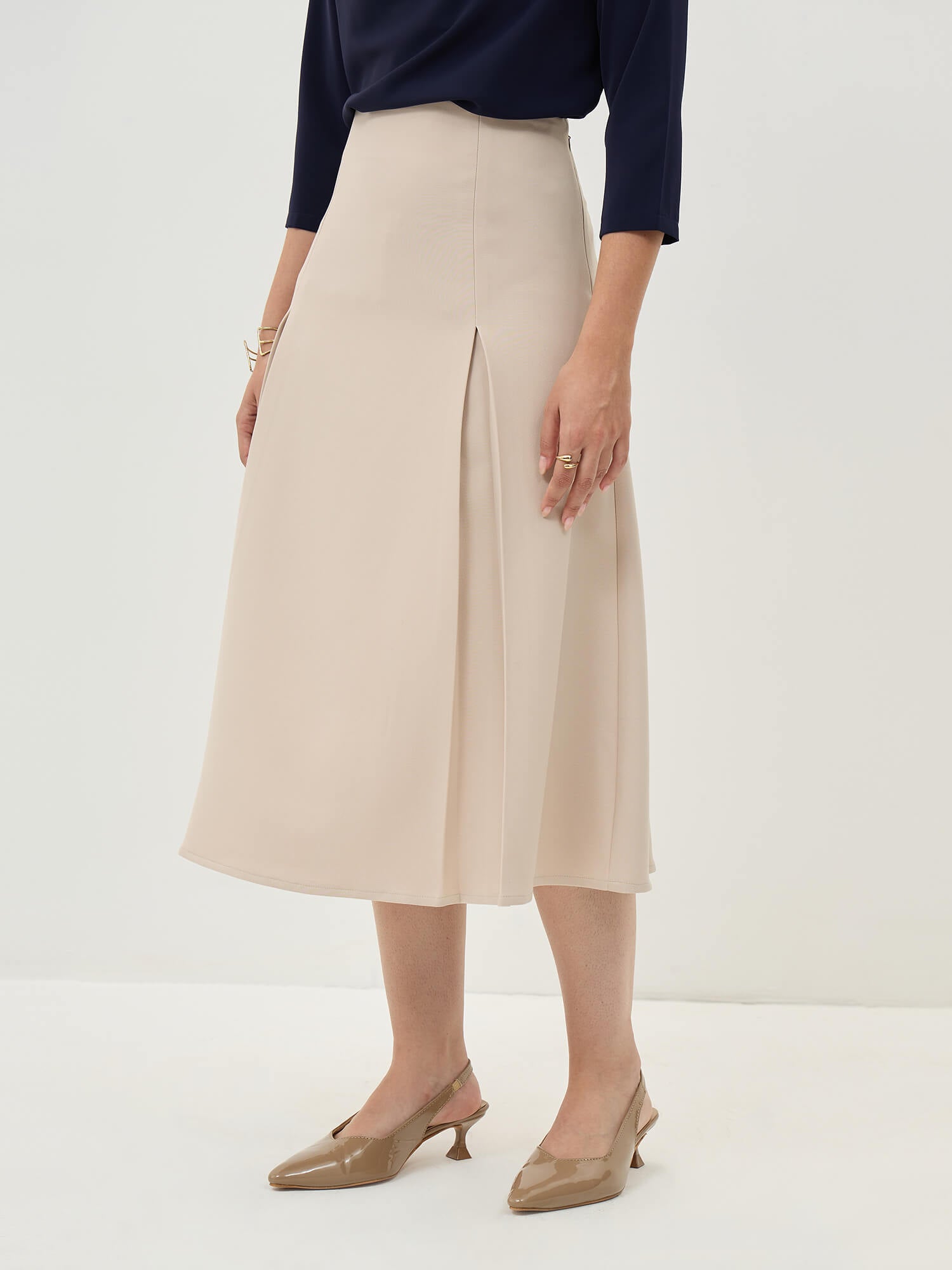 Rolvyn Pleated Flared Skirt-Cream - SALT Attire