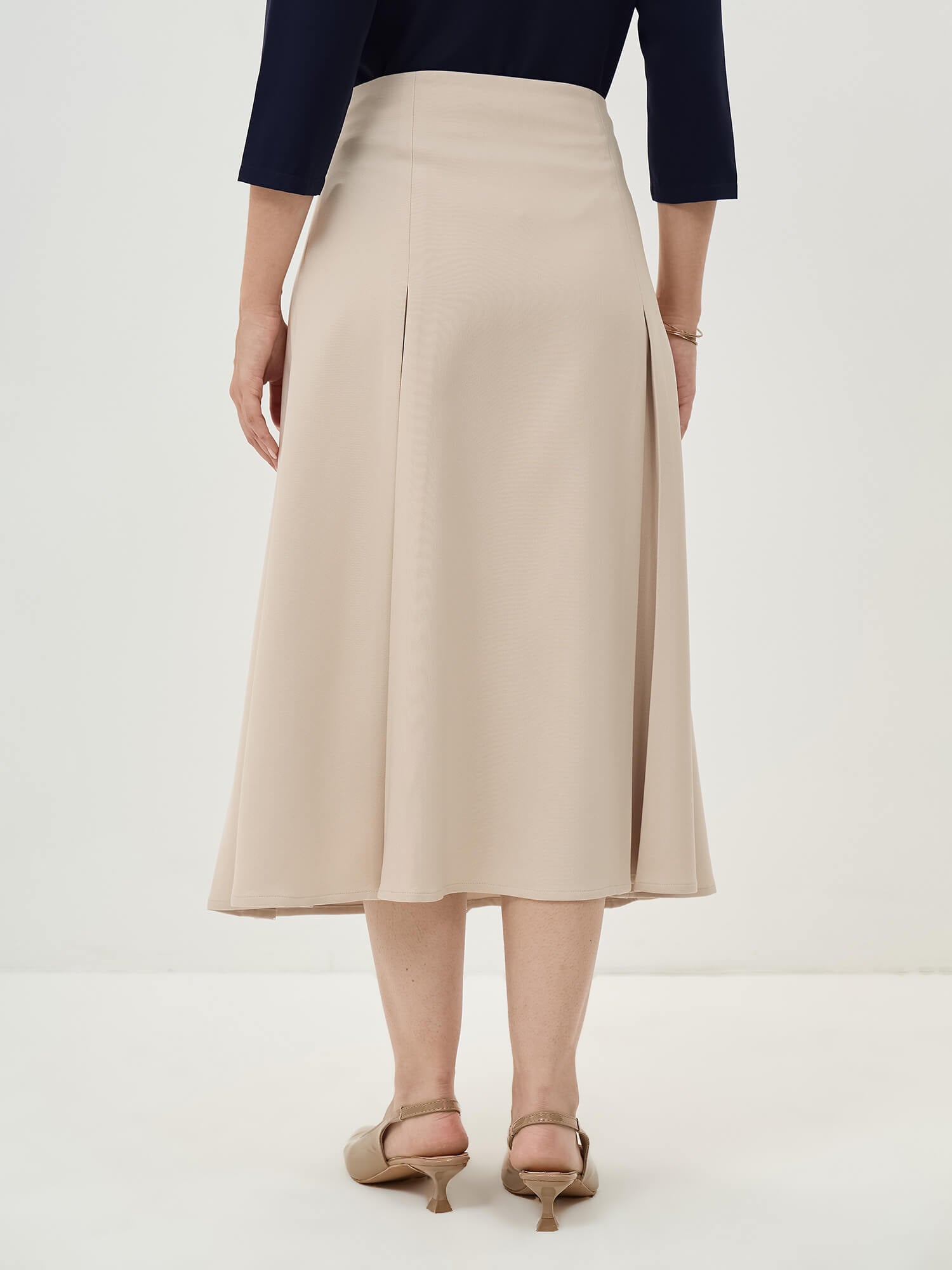 Rolvyn Pleated Flared Skirt-Cream