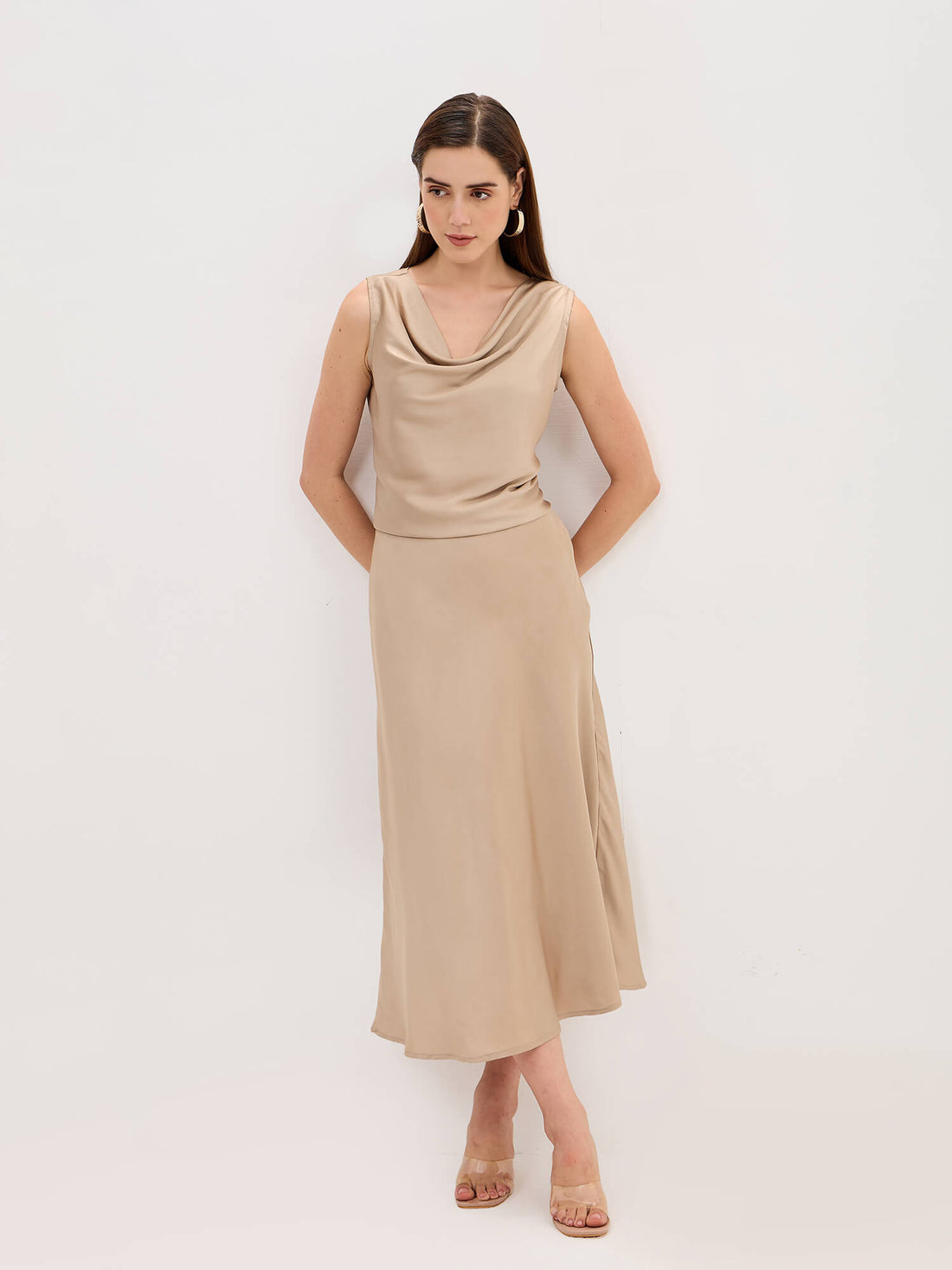 Raya Satin Skirt-Sand Gold