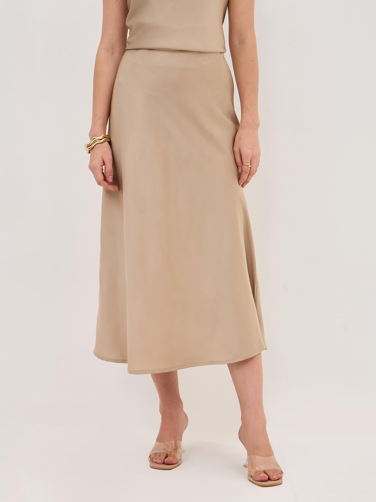 Raya Satin Skirt-Sand Gold