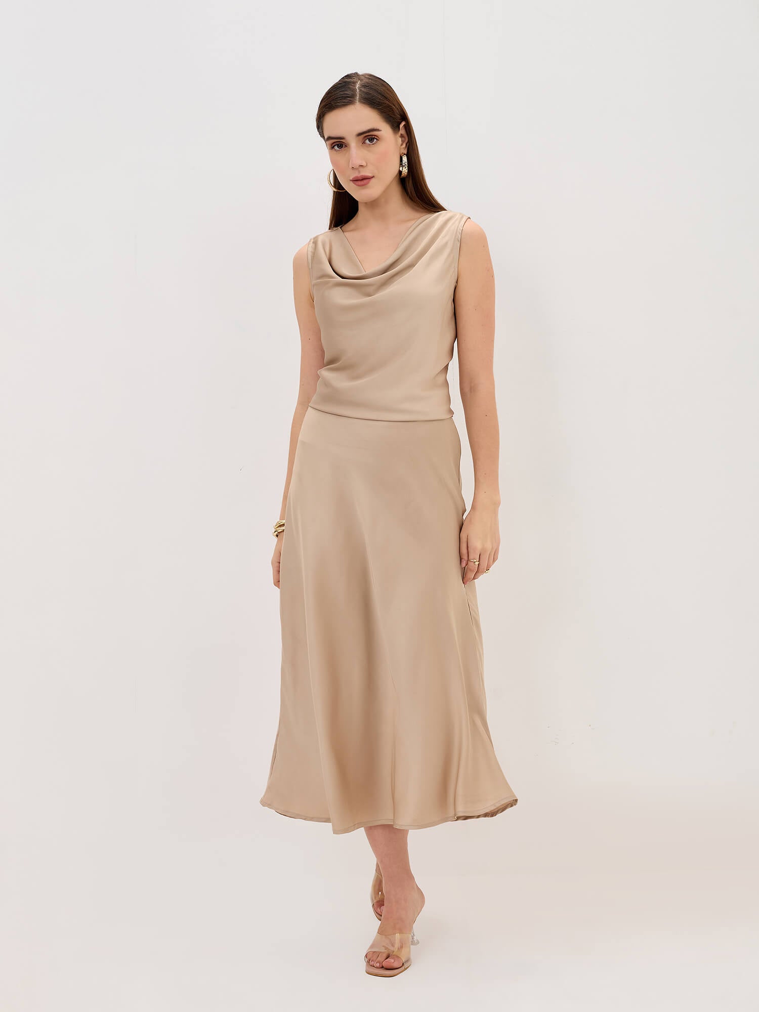 Raya Satin Skirt-Sand Gold