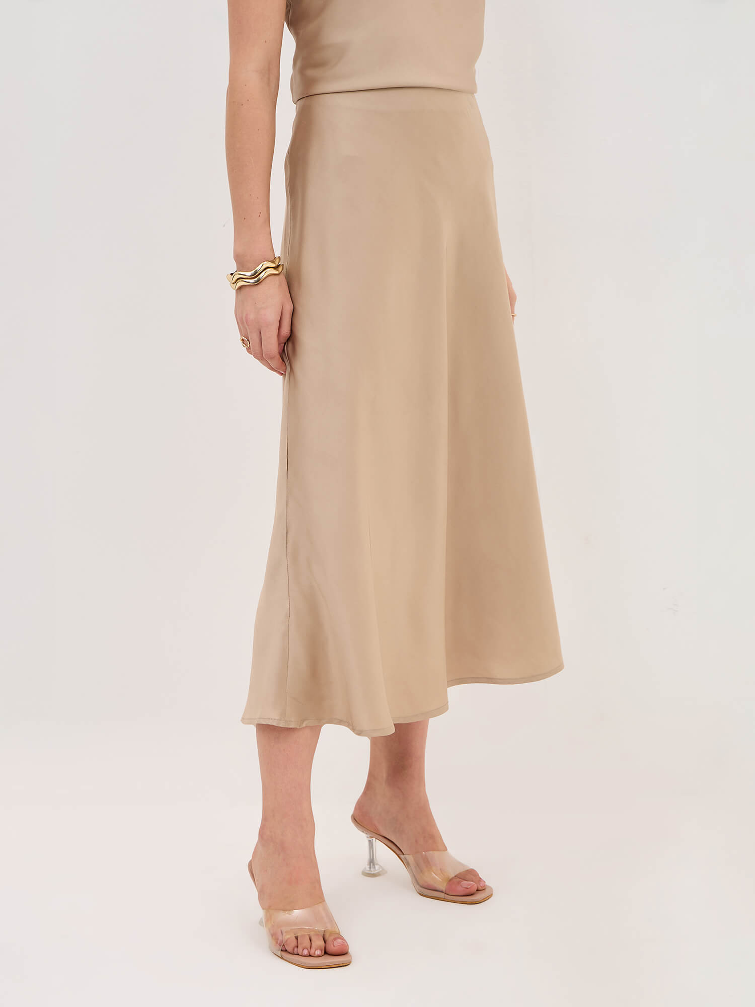 Raya Satin Skirt-Sand Gold