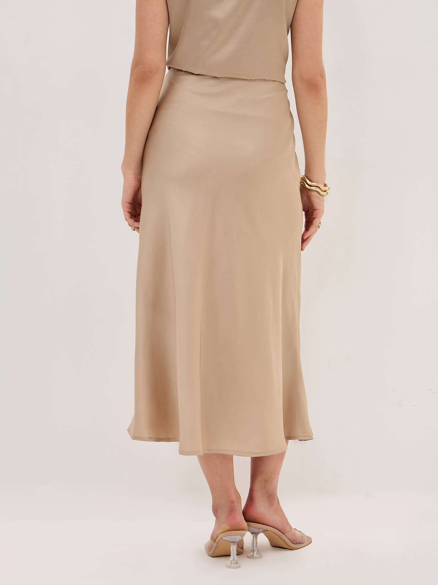 Raya Satin Skirt-Sand Gold