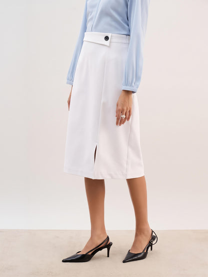 Artsy Flap Detailing Skirt-White