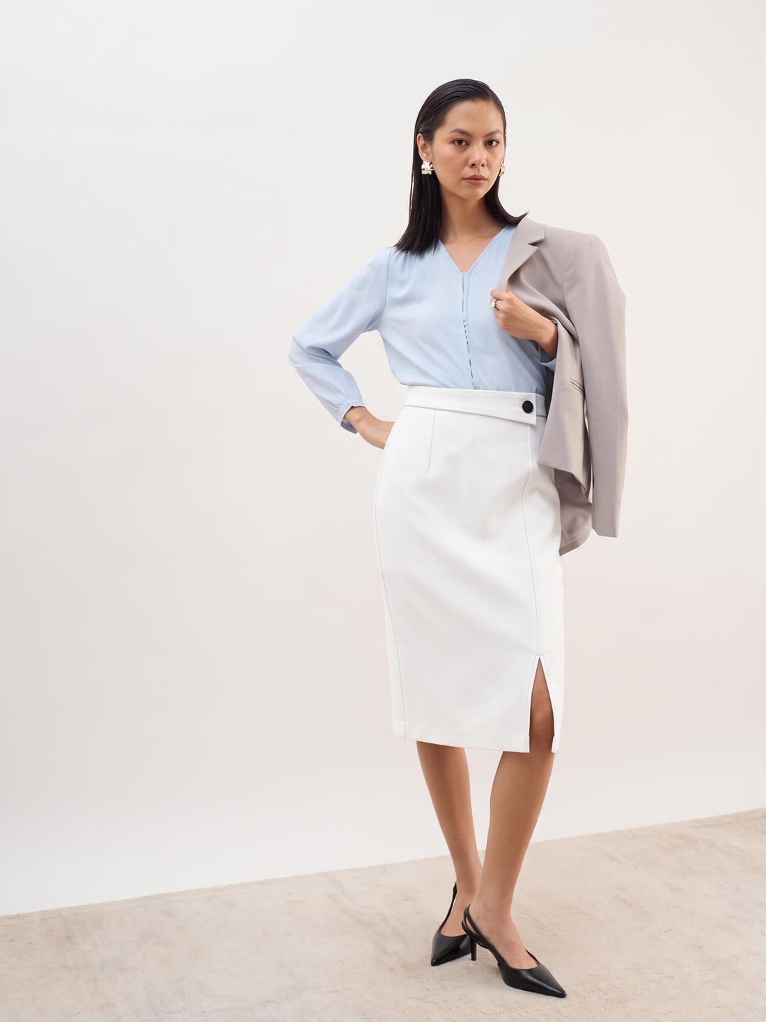 Artsy Flap Detailing Skirt-White