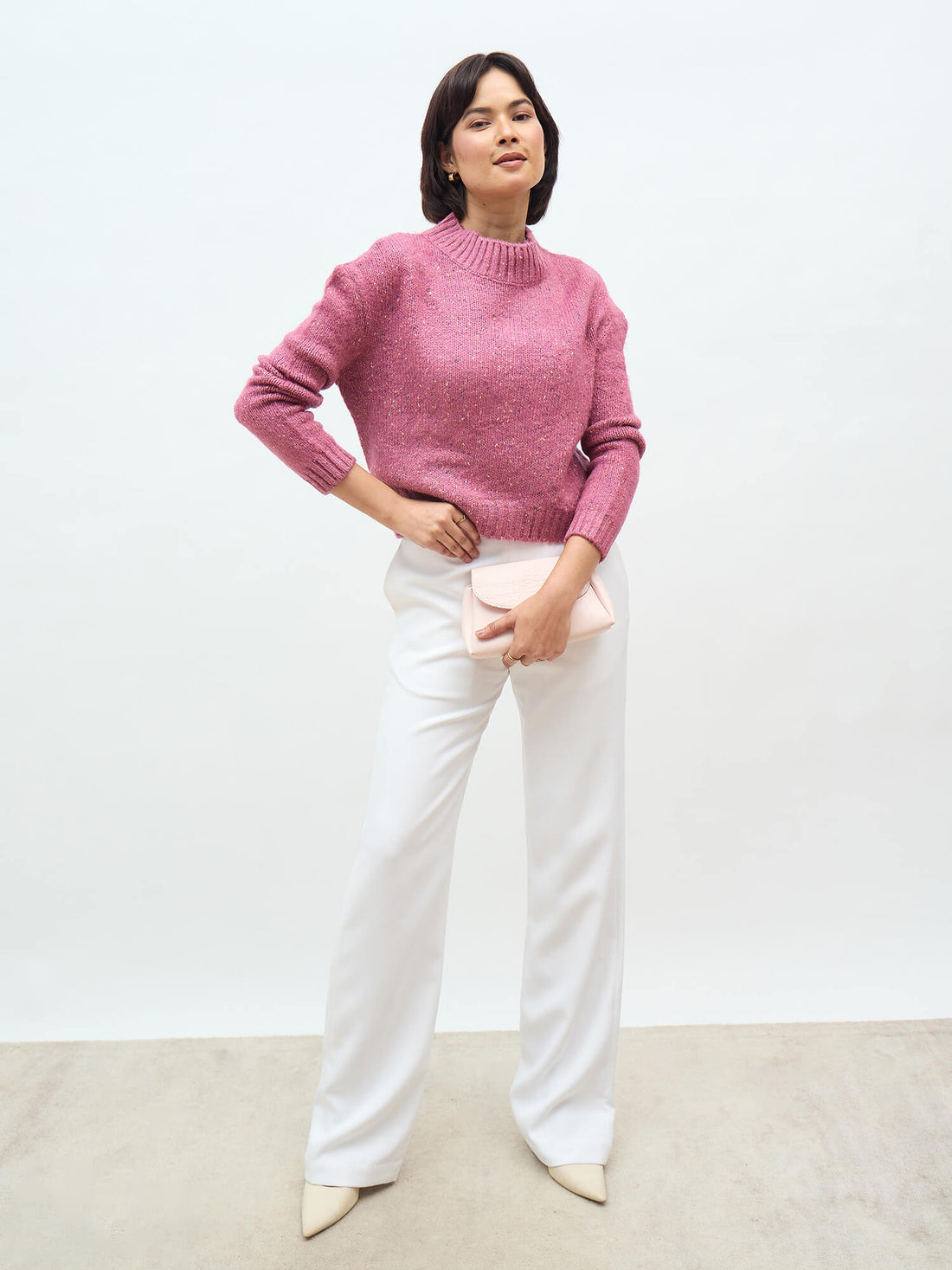 Eloise Melange Knit Sweater - Rose Pink
