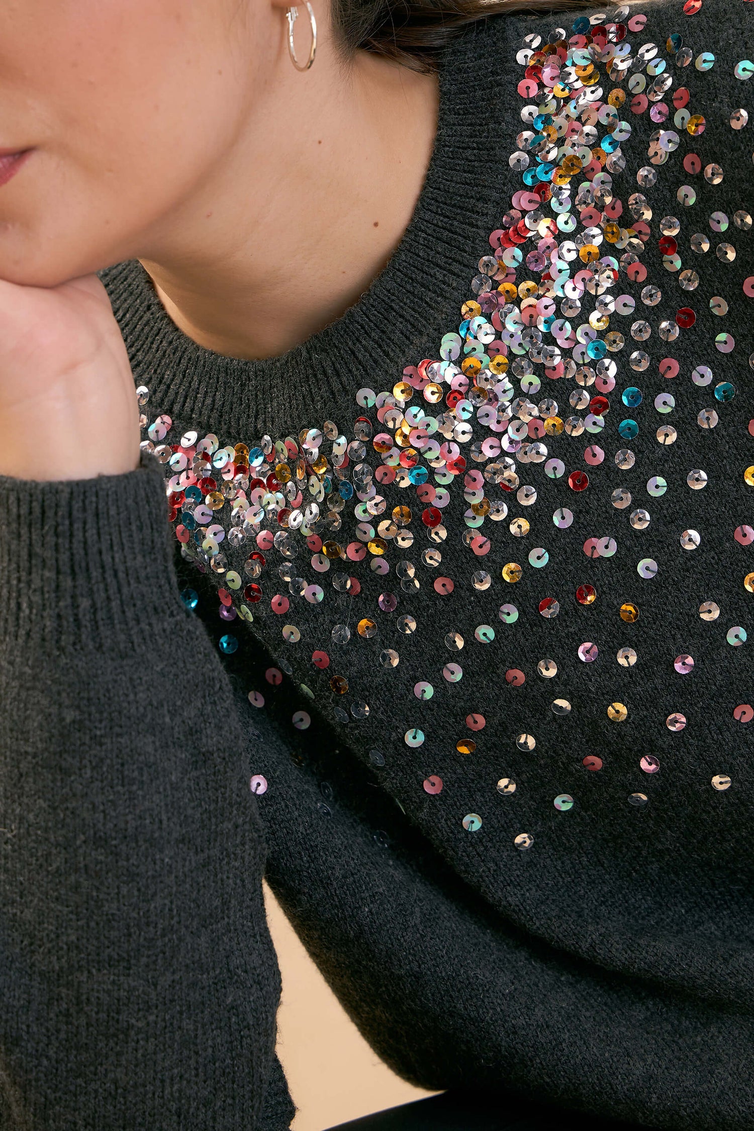 Estella Sequin Embellished Sweater - Dark Grey