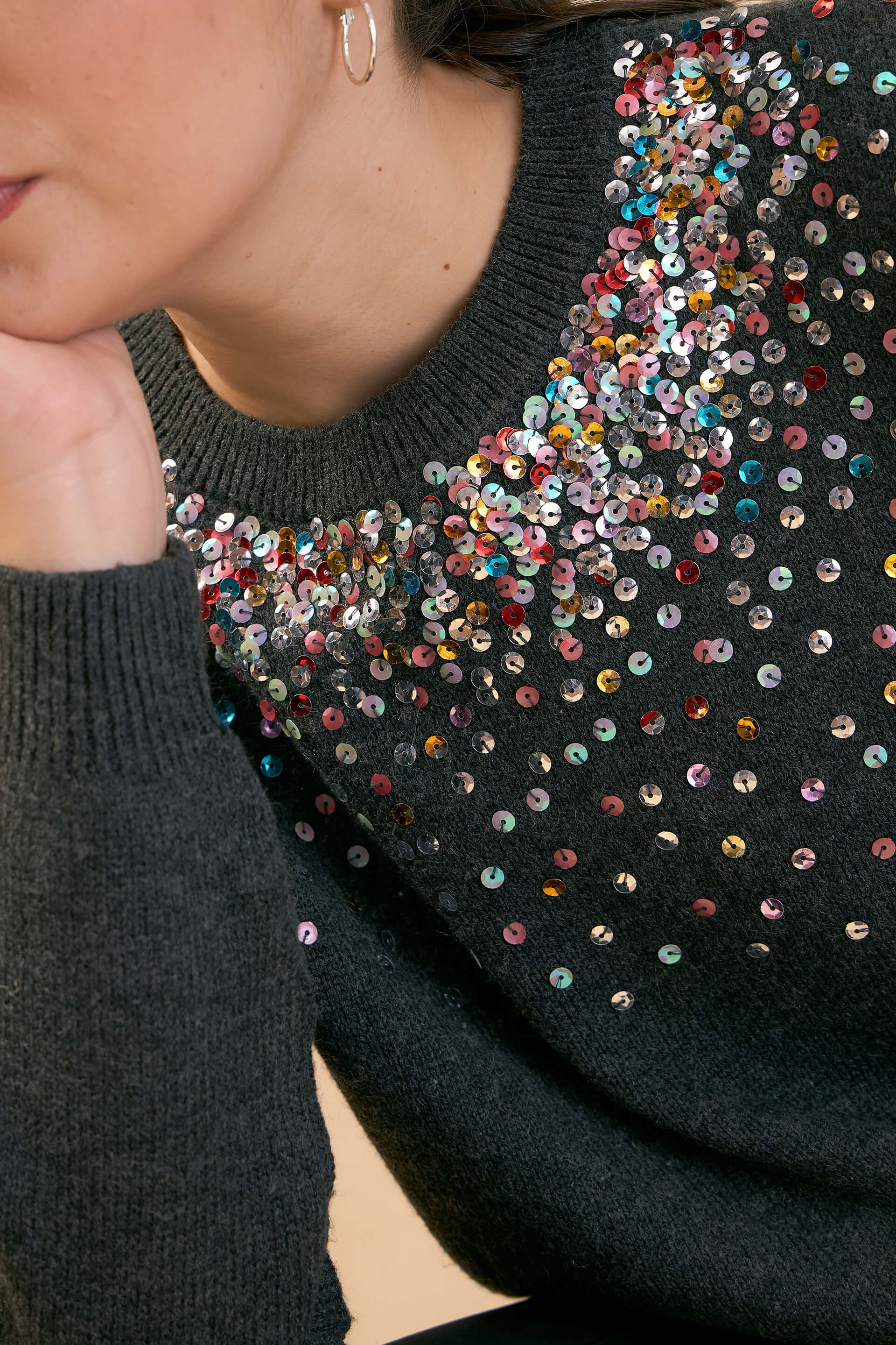 Estella Sequin Embellished Sweater - Dark Grey
