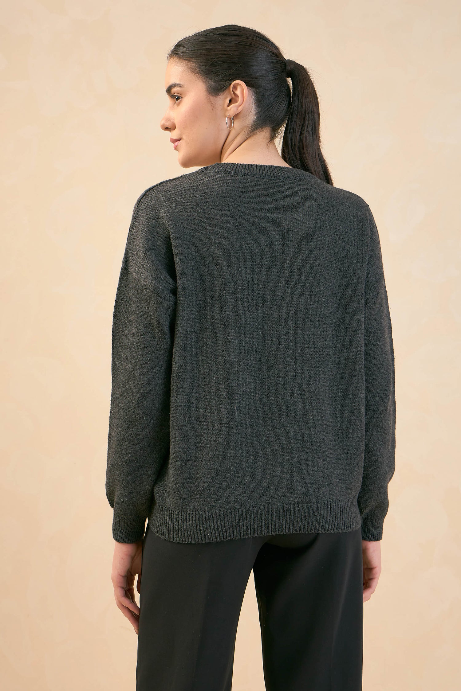 Estella Sequin Embellished Sweater - Dark Grey