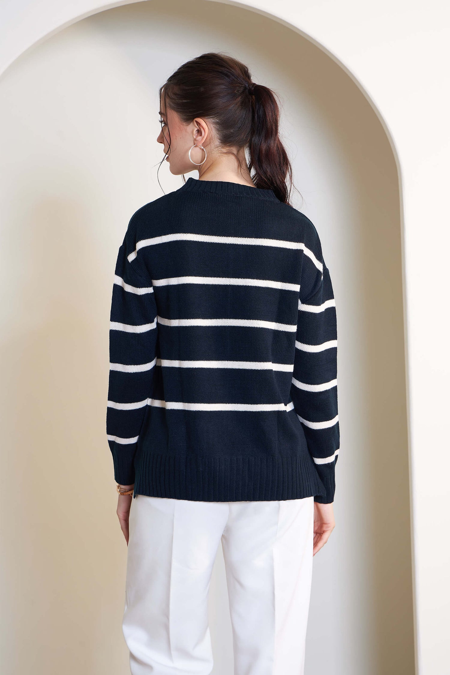 Penelope Striped Knit Sweater - Navy &amp; White