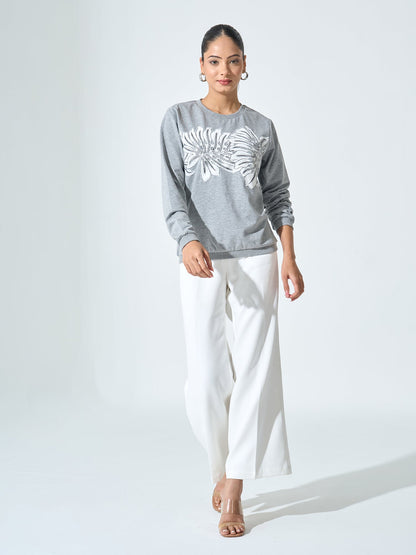 Ginny Applique Sweater - Grey &amp; White