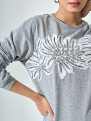 Ginny Appliqué  Sweater - Grey & White