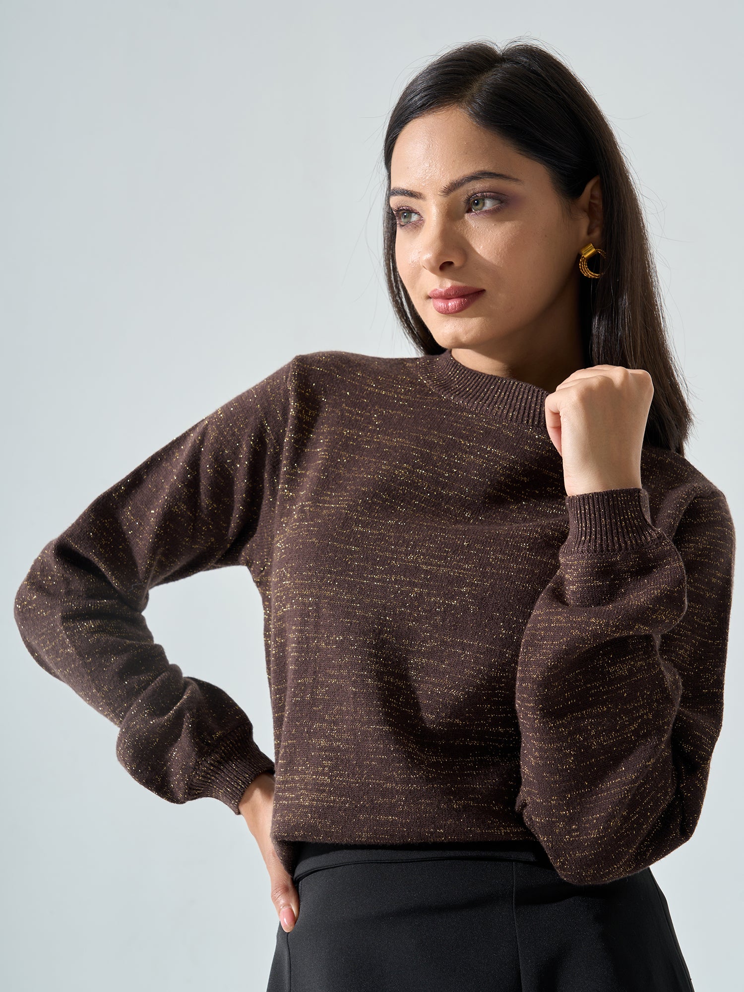 Lissa Lurex Knit Sweater - Mocha Brown