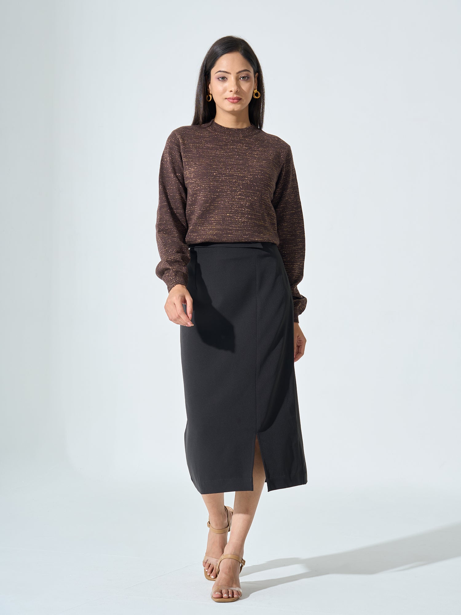 Lissa Lurex Knit Sweater - Mocha Brown