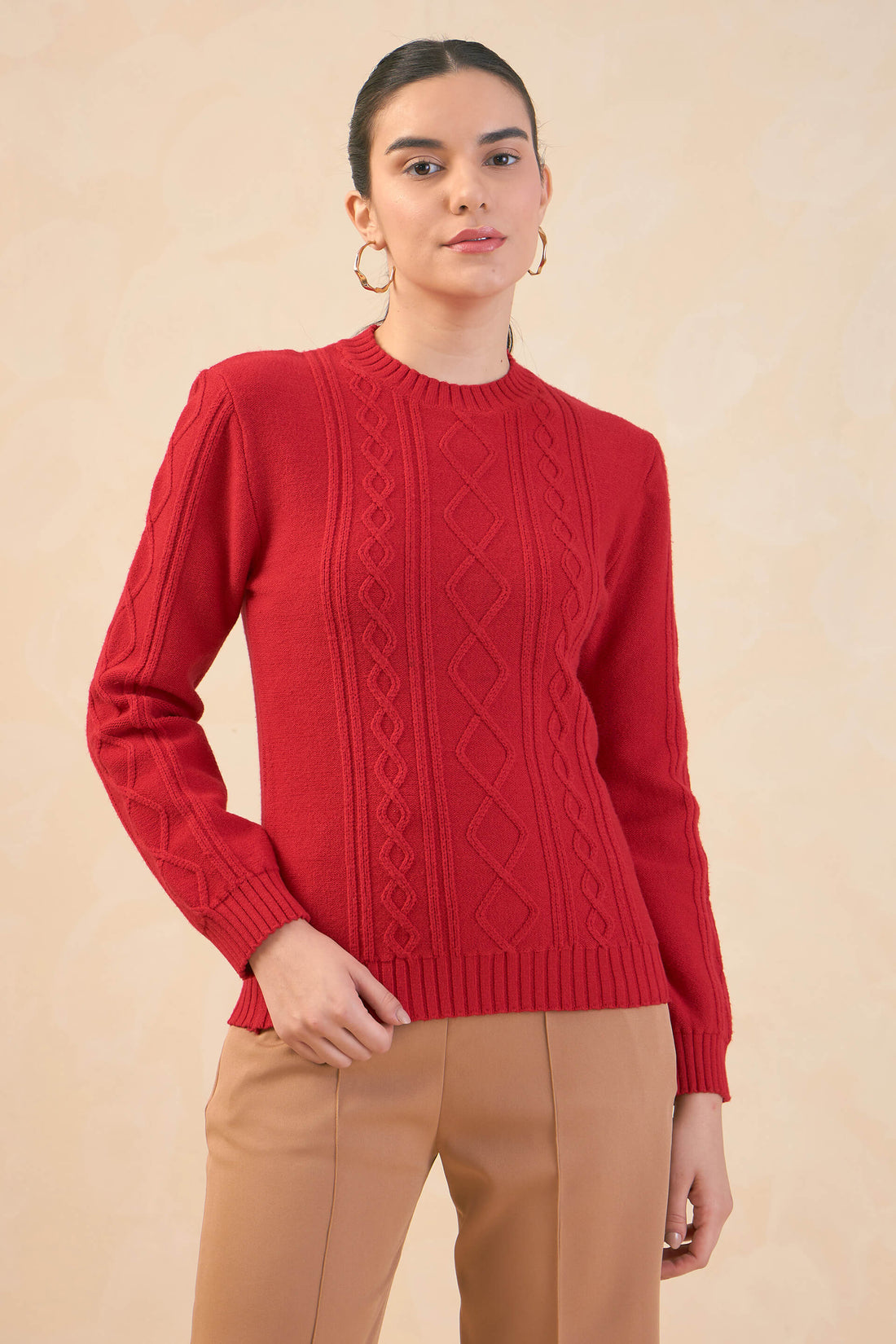 Irina Cable Knit Sweater-Red