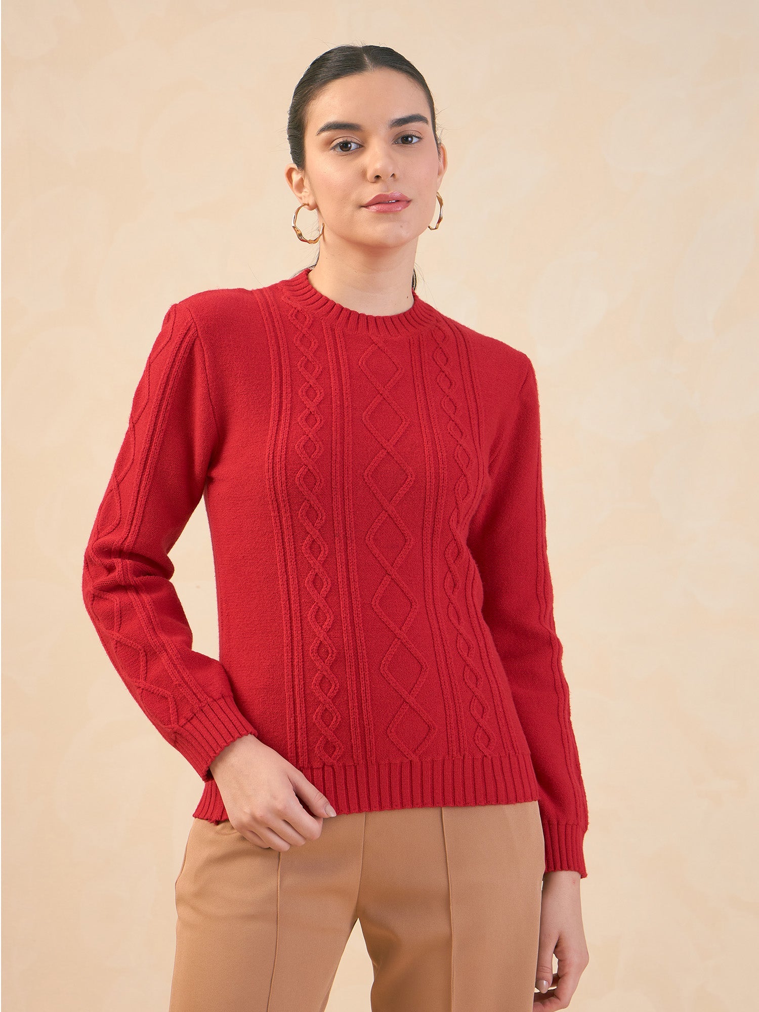 Irina Cable Knit Sweater-Red