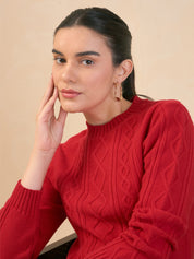 Irina Cable Knit Sweater-Red