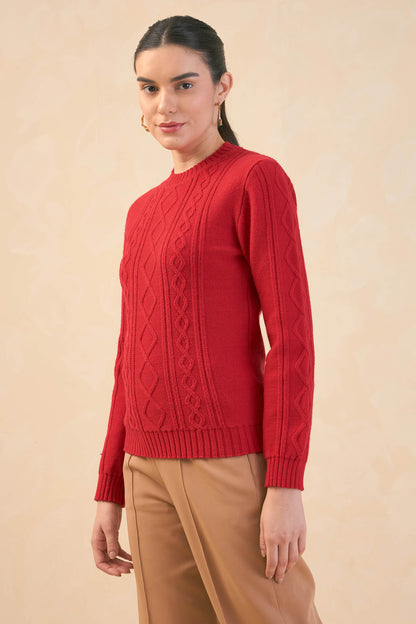Irina Cable Knit Sweater-Red