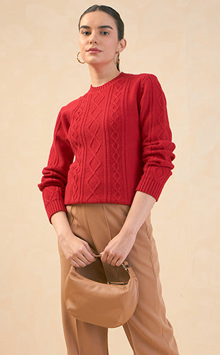Irina Cable Knit Sweater-Red