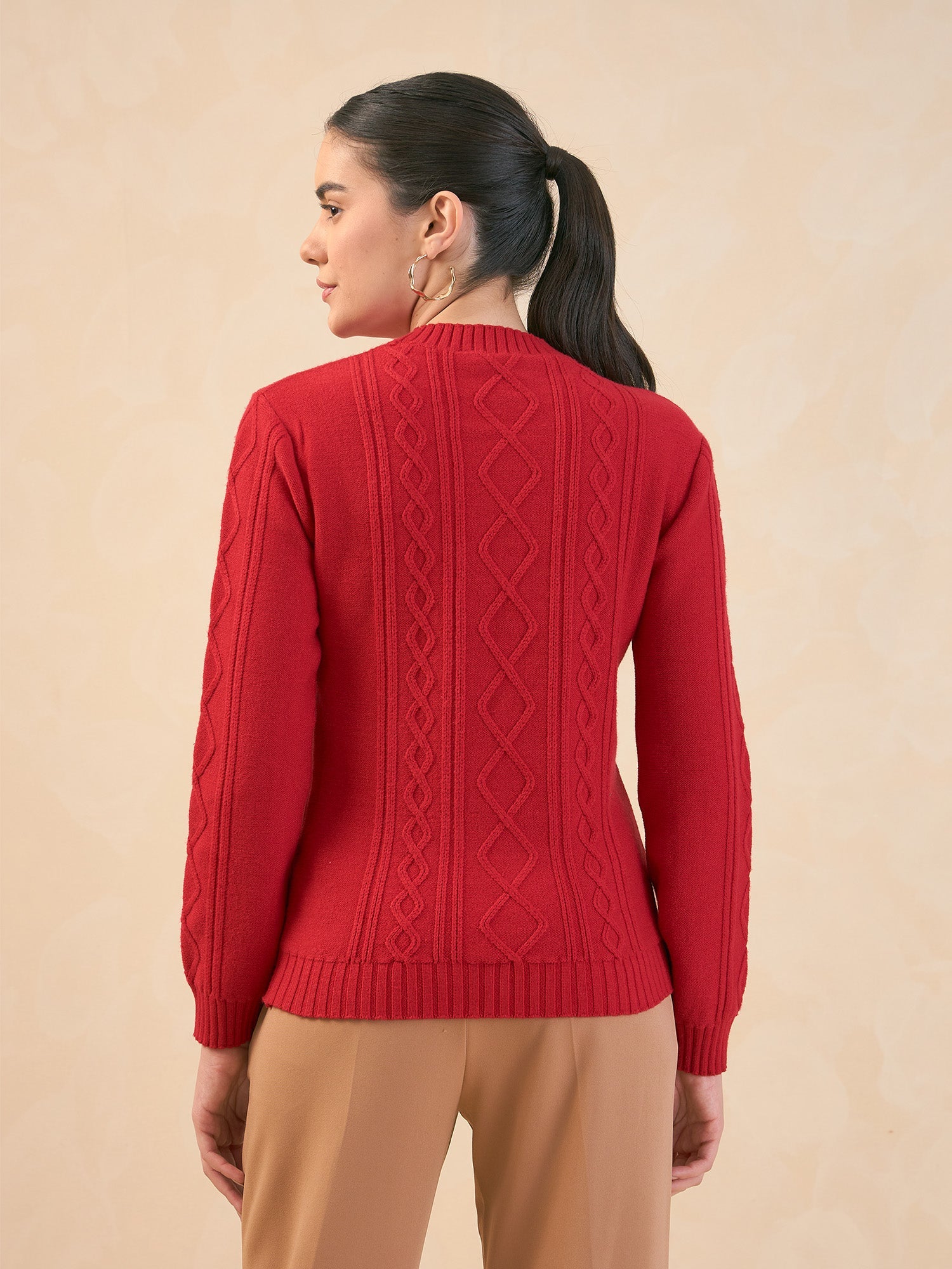 Irina Cable Knit Sweater-Red