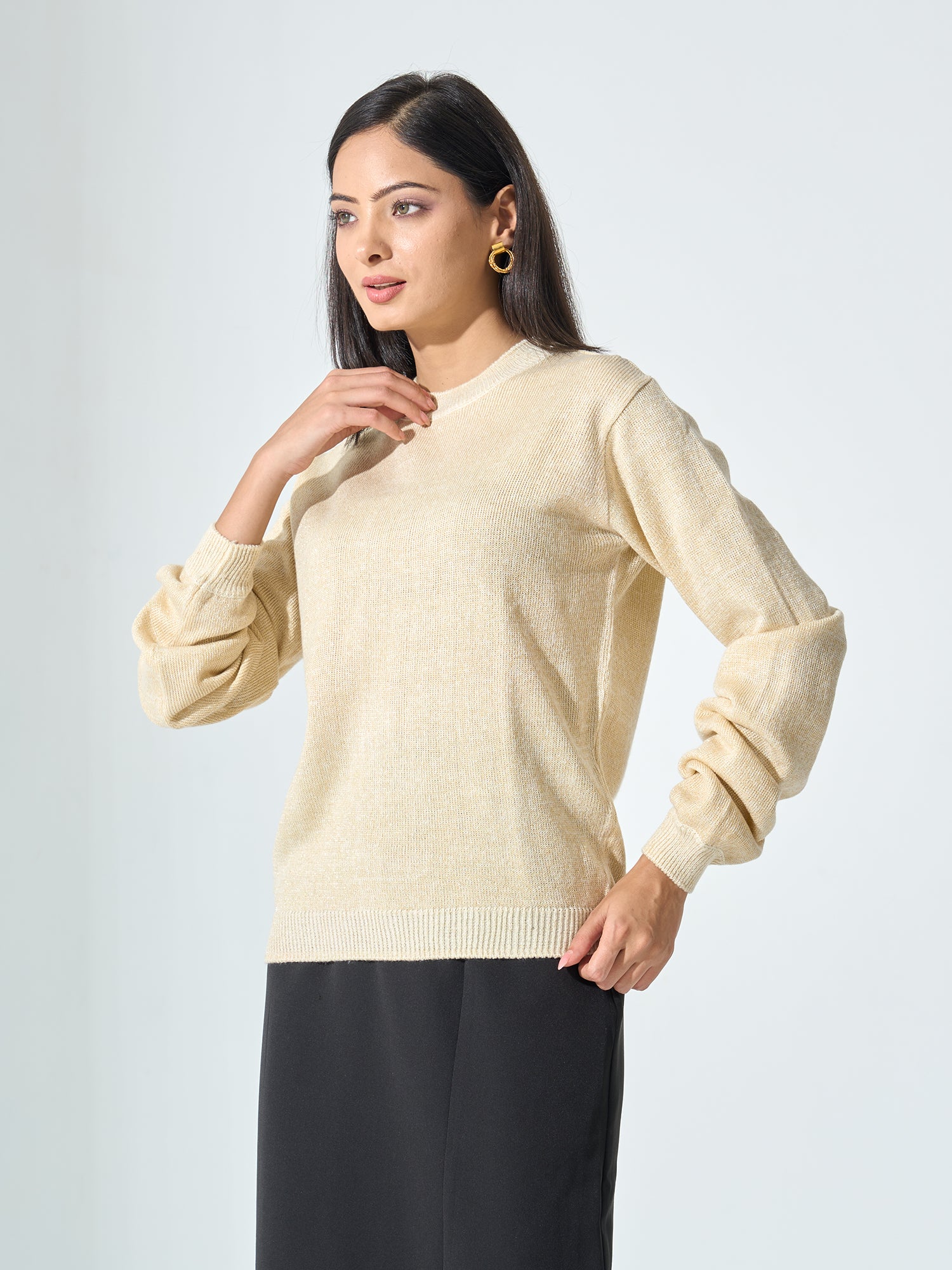 Lissa Lurex Knit Sweater - Cream