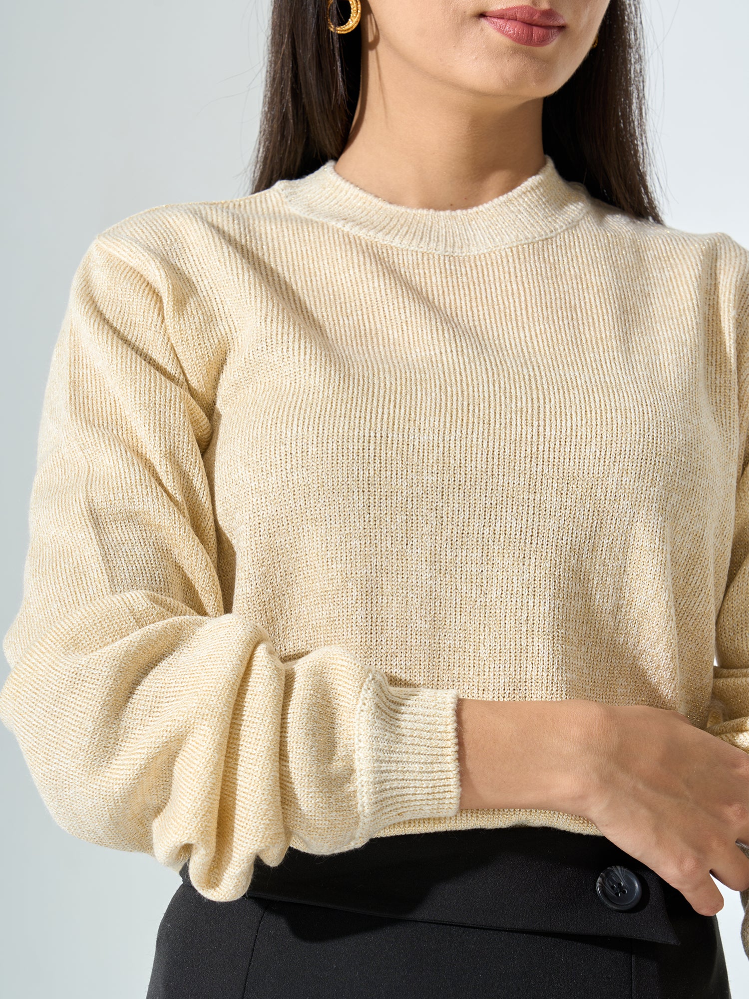 Lissa Lurex Knit Sweater - Cream