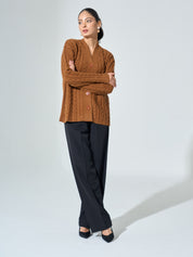 Nordic-Tan Cable Knit Cardigan - Tan