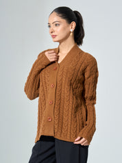 Nordic-Tan Cable Knit Cardigan - Tan