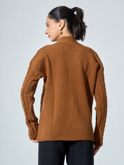 Nordic-Tan Cable Knit Cardigan - Tan