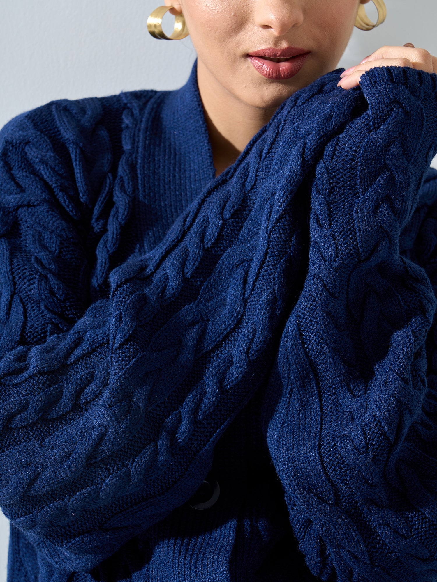 Nordic-Navy Cable Knit Cardigan - Navy