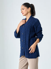 Nordic-Navy Cable Knit Cardigan - Navy