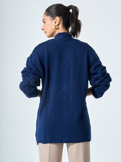 Nordic-Navy Cable Knit Cardigan - Navy