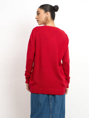 Perla Embellished Round Neck Sweater - Red