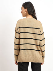 Penelope Striped Knit Sweater - Beige