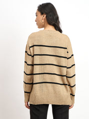 Penelope Striped Knit Sweater - Beige