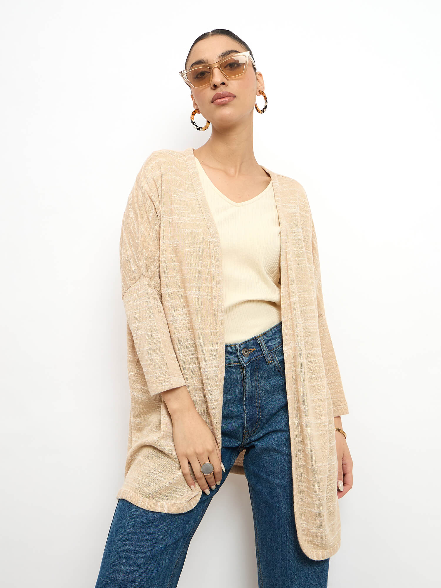 Tapioca Longline Open Front Shrug - Beige