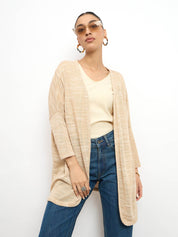 Tapioca Longline Open Front Shrug - Beige