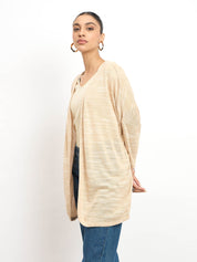 Tapioca Longline Open Front Shrug - Beige