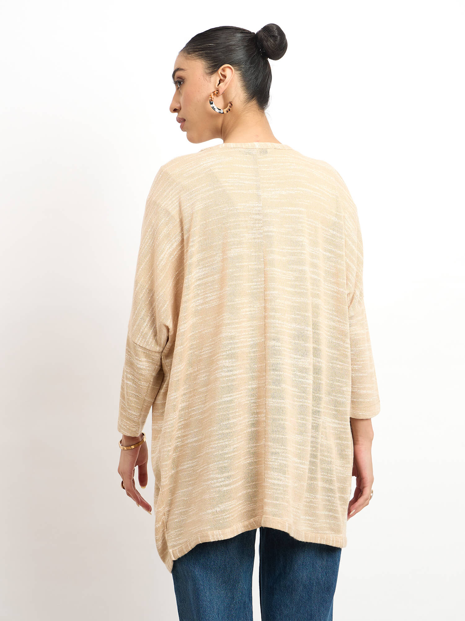 Tapioca Longline Open Front Shrug - Beige