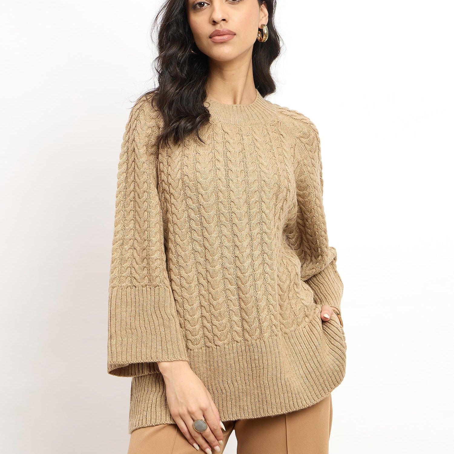 Gigi Cable Knit Sweater - Beige