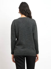 Marcelyn Embellished Round Neck Sweater - Dark Grey