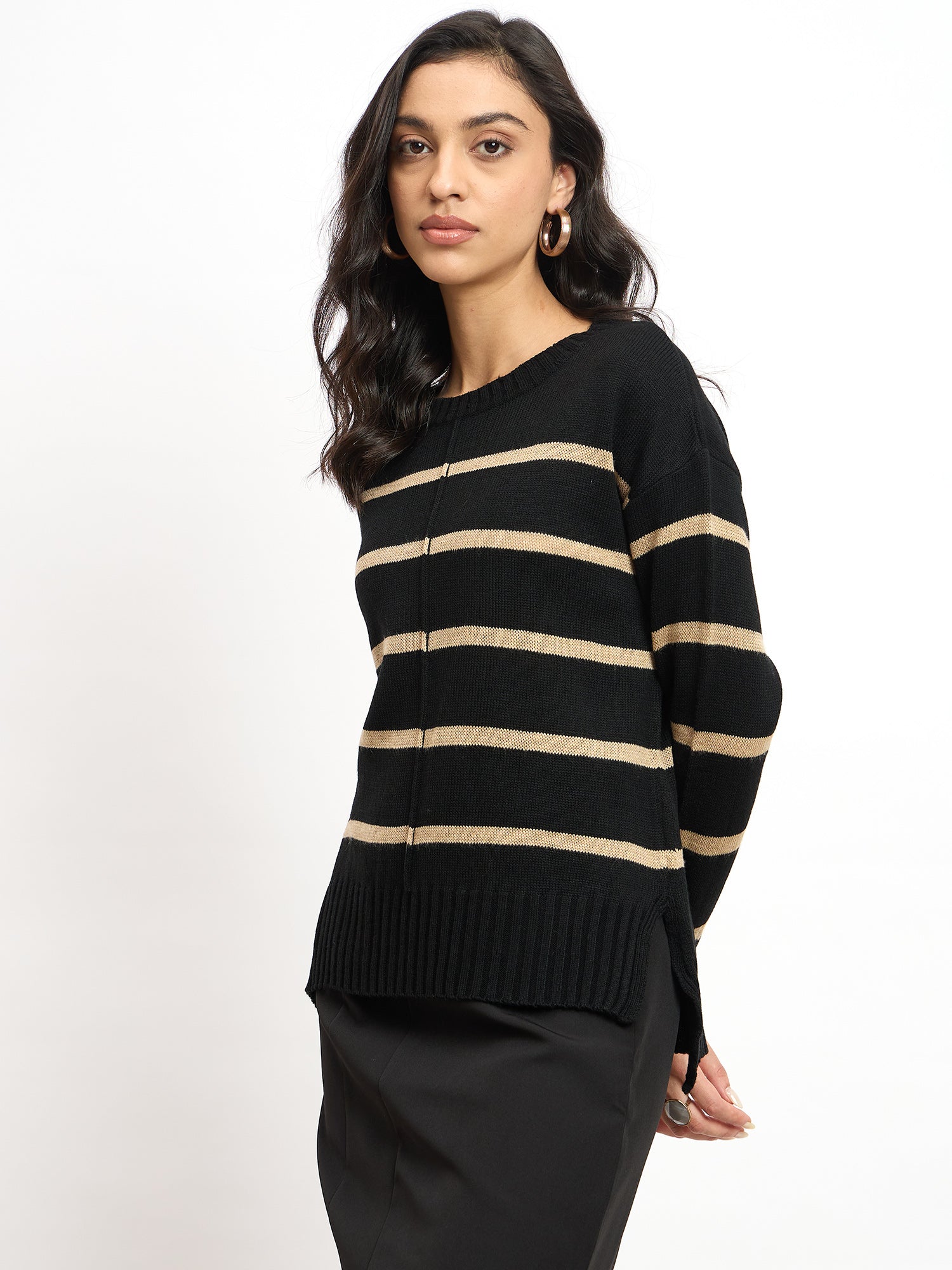 Penelope Striped Knit Sweater - Black