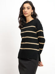 Penelope Striped Knit Sweater - Black